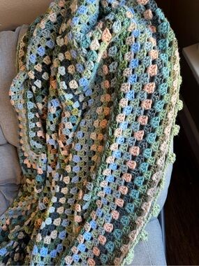 Hand Crafted Multicolor Crochet Granny Square Throw Blanket